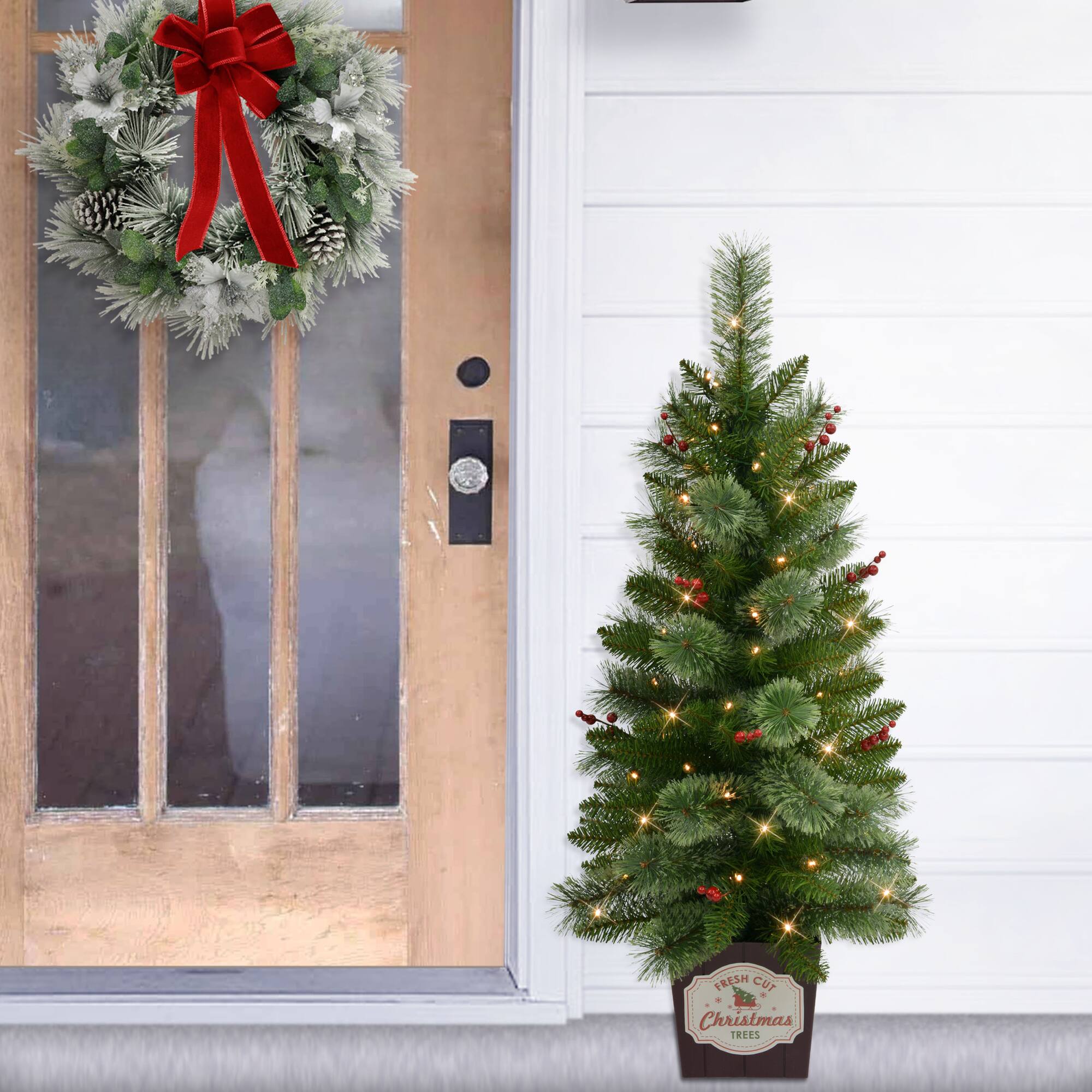 3.5ft. Pre-Lit Cashmere Potted Artificial Christmas Trees with Berries, 2ct.